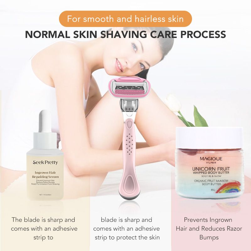 Private Label Body Butter Treatment Ingrown Hair Serum Home Use Shaving Four Blade Razor Skin Care Set
